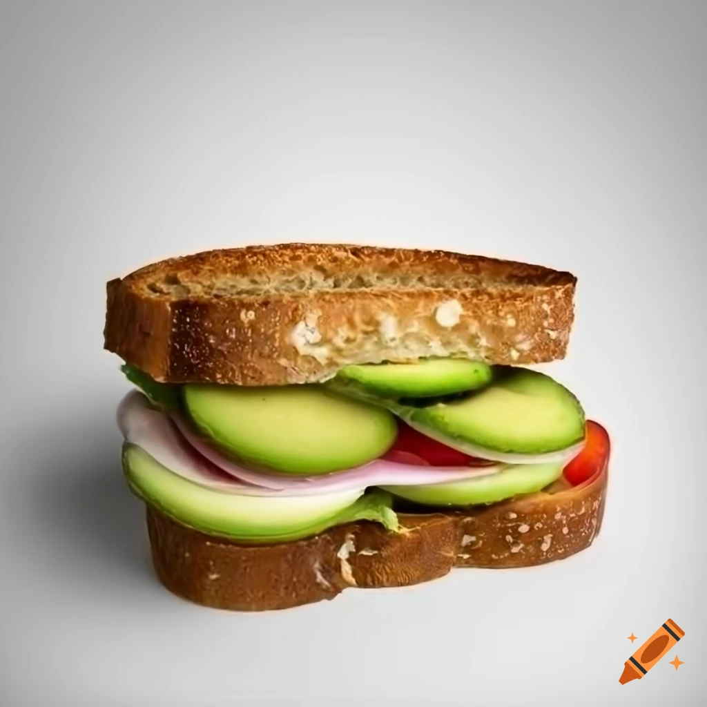avocado and garlic sandwich on white background