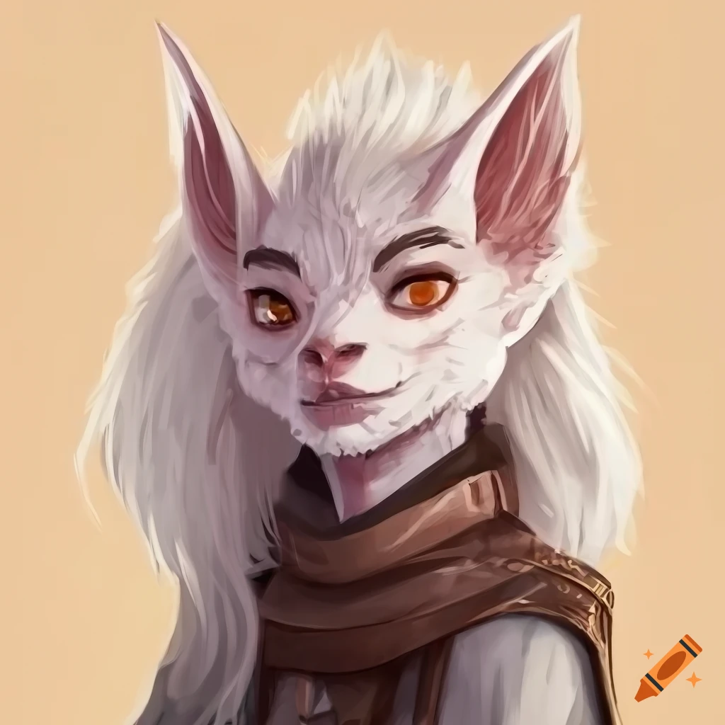 Portrait of a cute white-furred bat cleric character