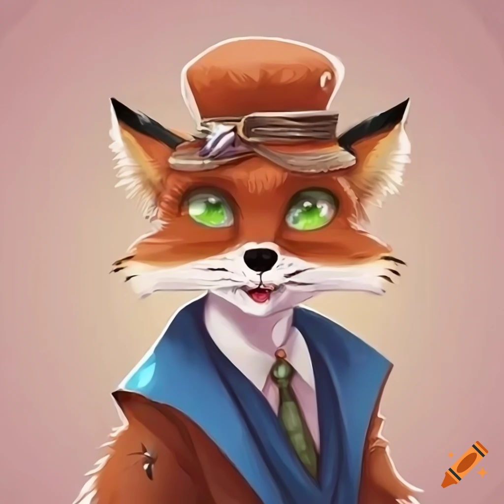 hyper realistic depiction of an anthropomorphic fox librarian