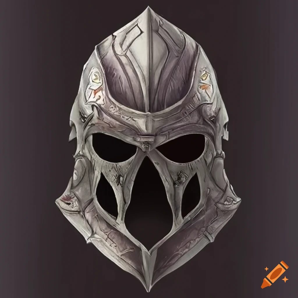 sinister knight helmet in a fantasy setting