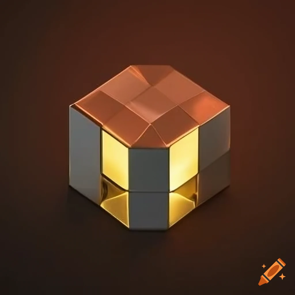 cube with golden, silver, and copper faces with Tesla logo