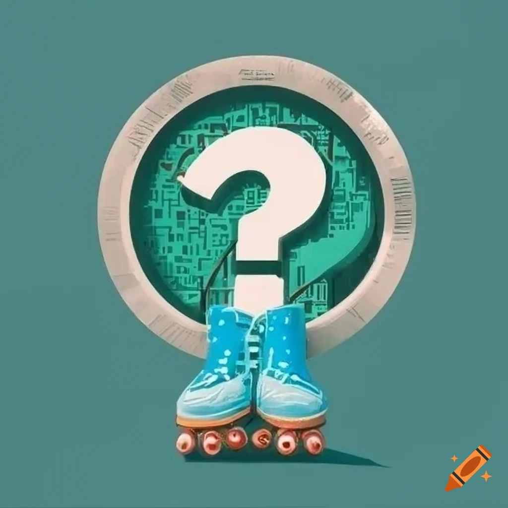 Artwork of a roller skate wheel with a question mark on a city map on