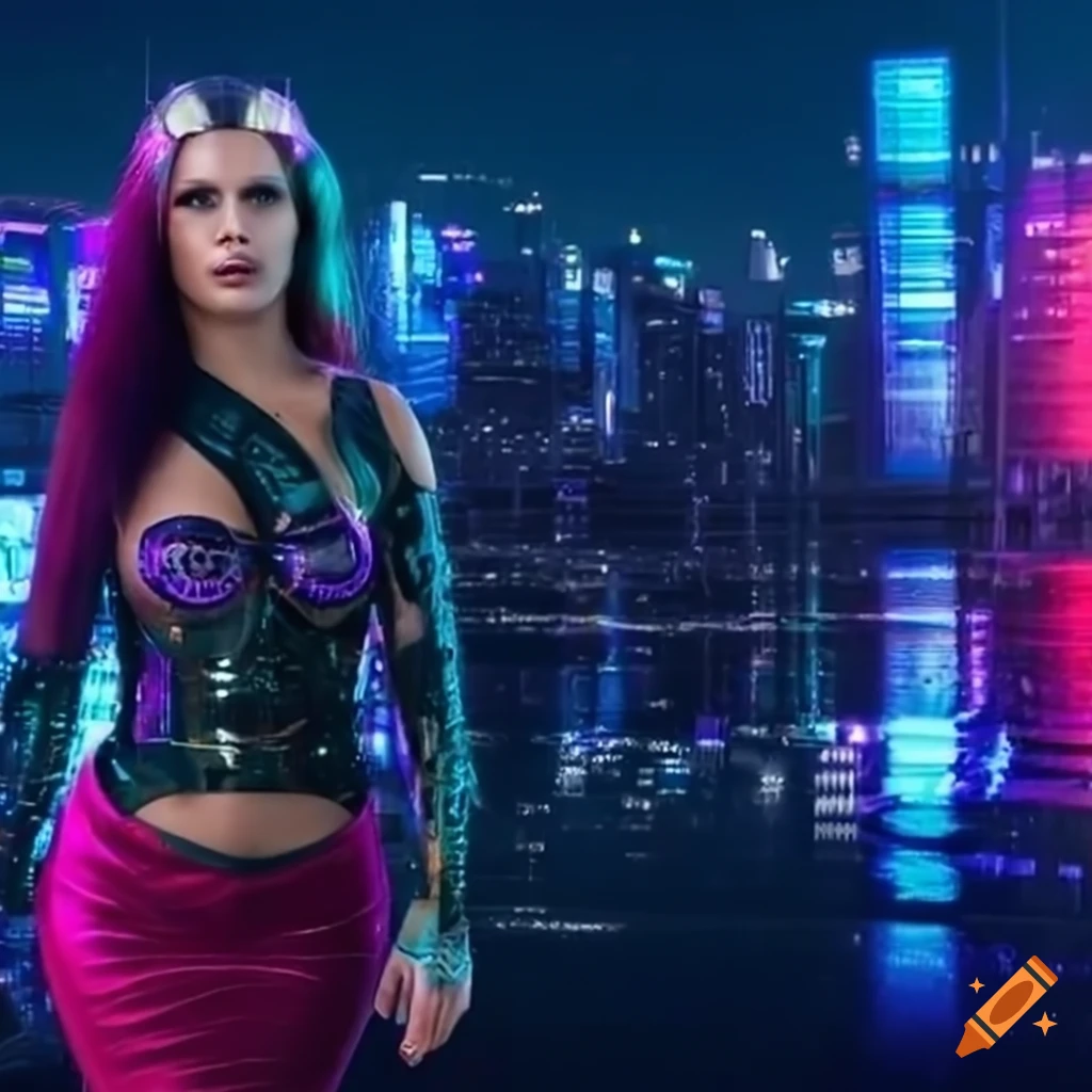 cyberpunk cityscape with DNA strands in the background