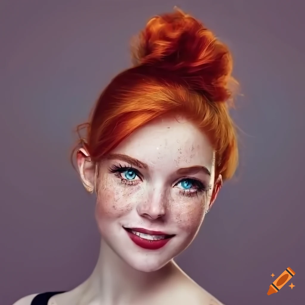 Portrait of a young woman with freckles and auburn hair on Craiyon