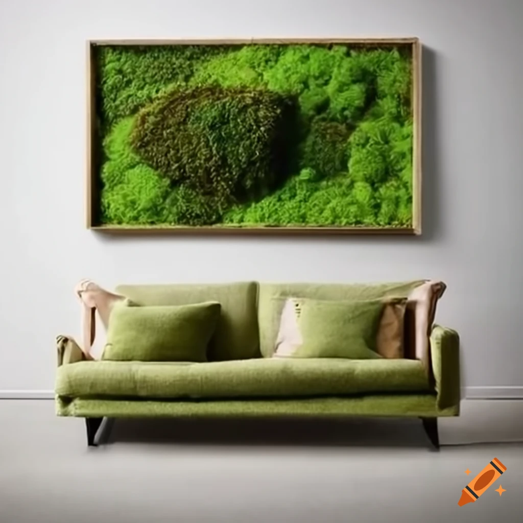 DIY preserved moss picture frames on a wall