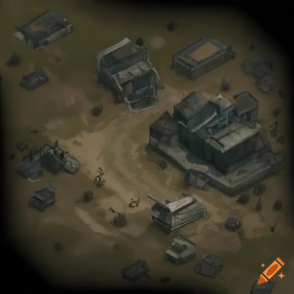 isometric concept art of a rough terrain location