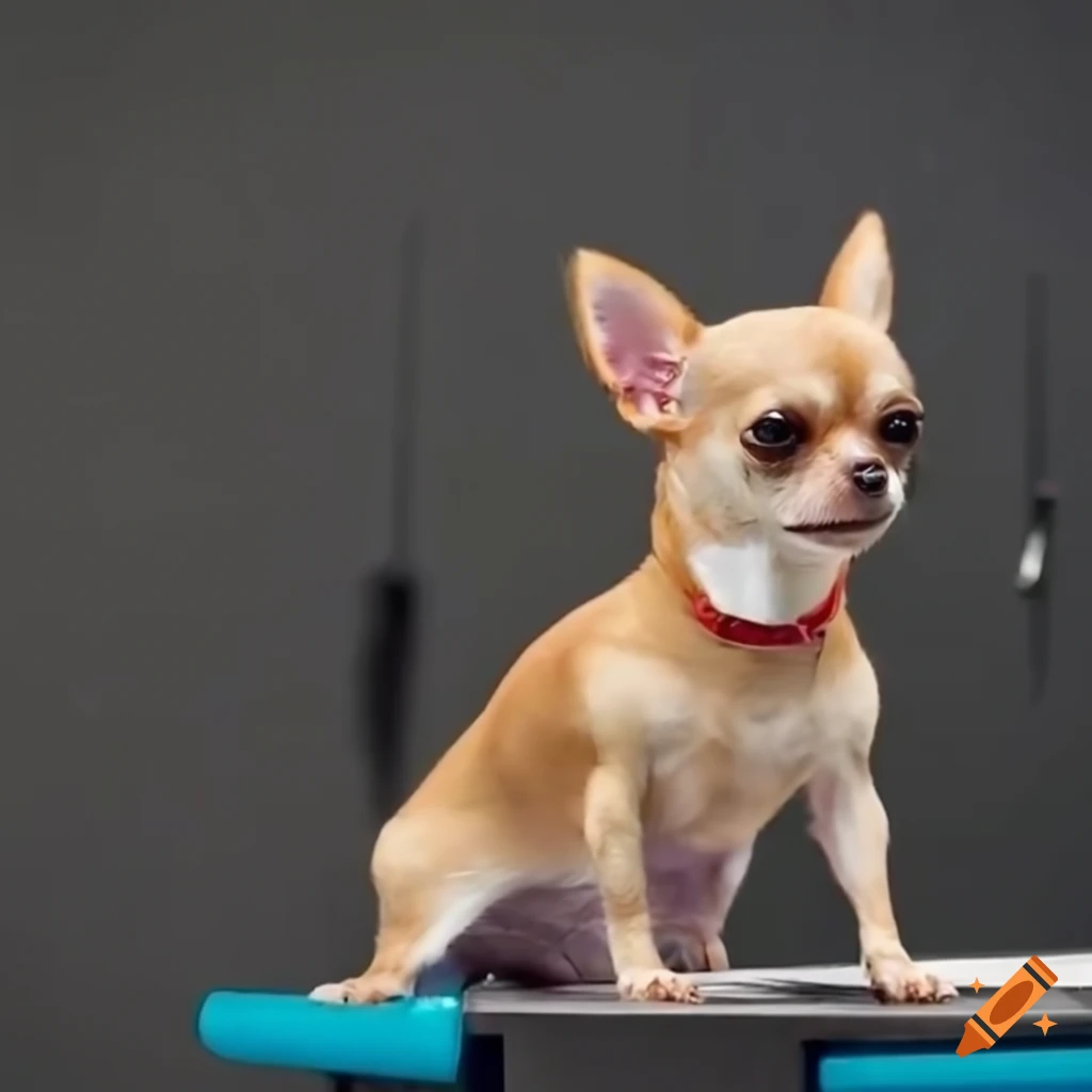 a well-groomed Chihuahua on a grooming table