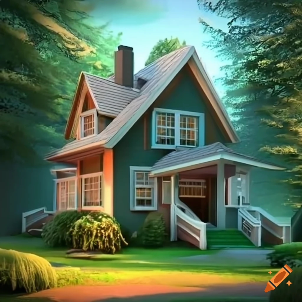 Professional 3d Drawing Of A Large Home With Cobblestone Walkway And 