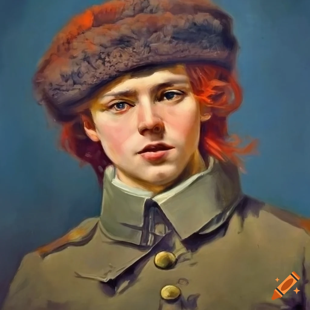 Oil Painting Of A Babe Man With Red Wavy Hair In Warm Army Jacket And Ushanka Hat On Craiyon
