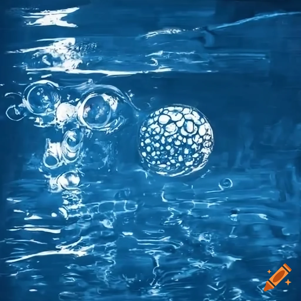 ball floating in a pool with bubbles