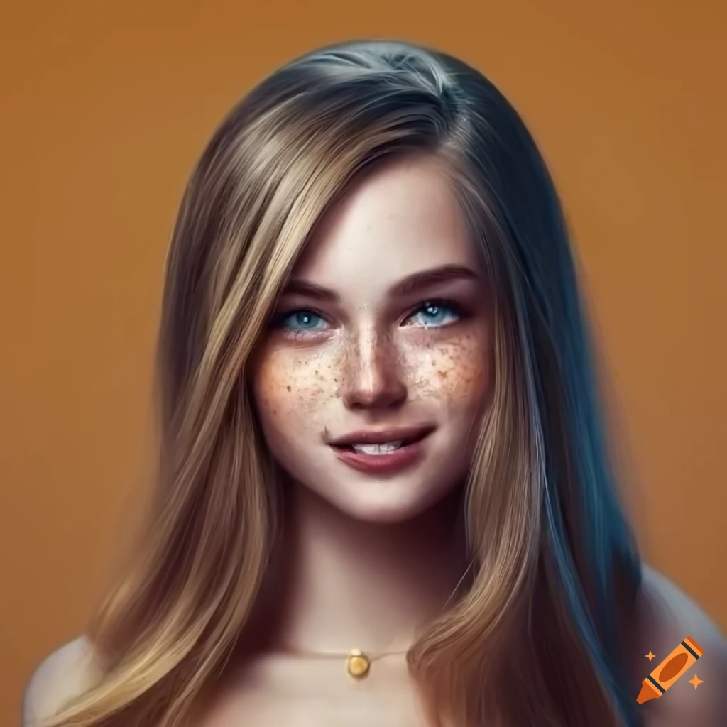 portrait of a young woman with freckles and dark blonde hair