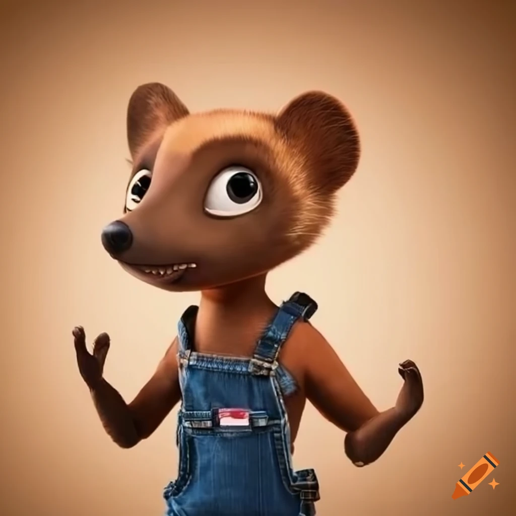 Pixar pine marten character in overalls on Craiyon