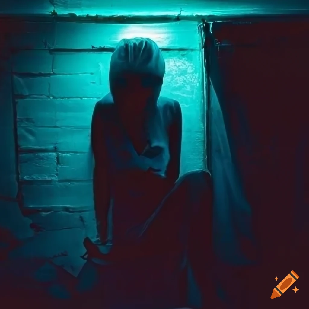 neon-lit basement with clothes on the wall