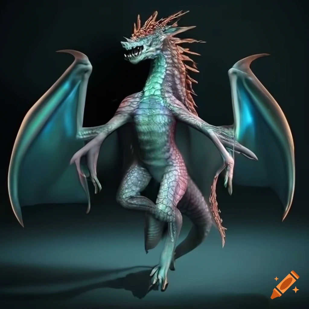 Realistic 3d render of a half human, half dragon creature on Craiyon