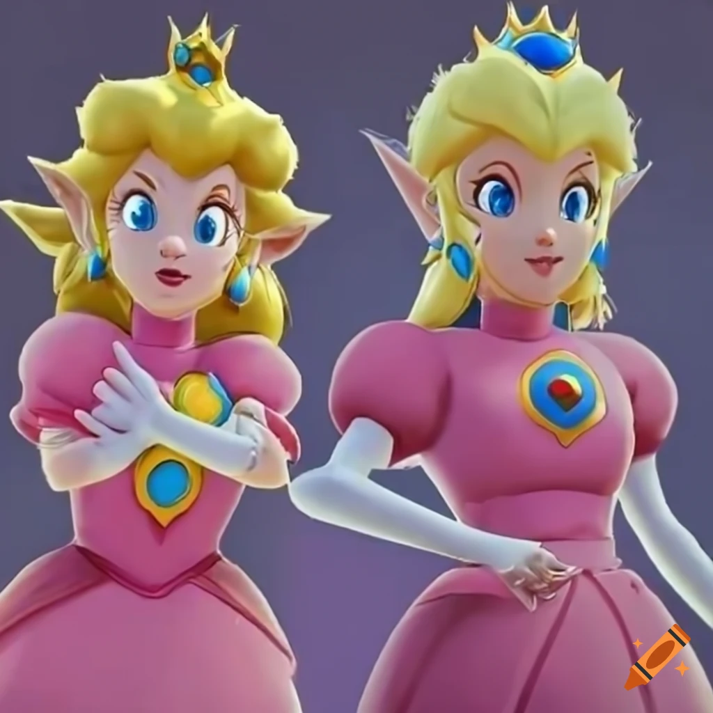 Princess peach and link posing in costume swap on Craiyon