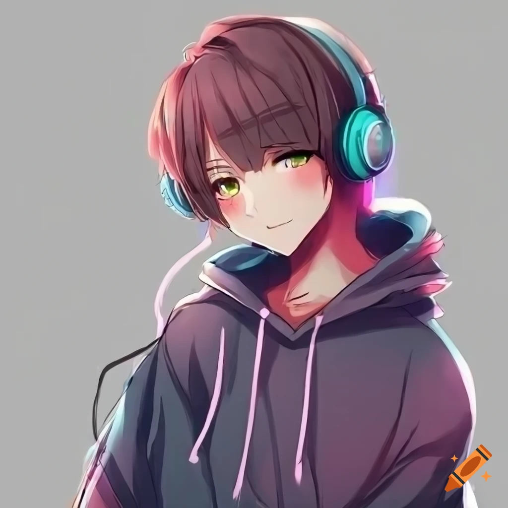 Anime Boy with Headphones-demhanvico.com.vn
