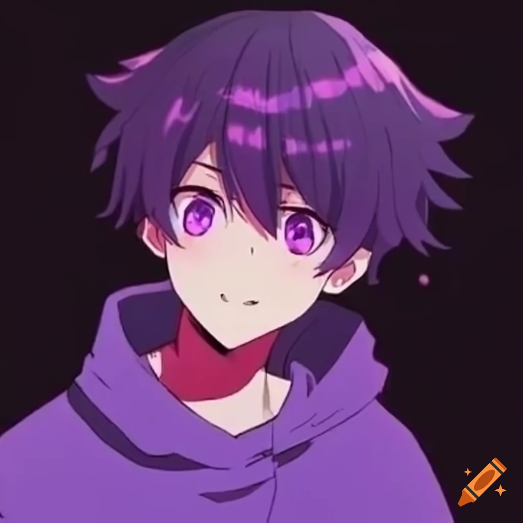 purple anime profile picture with male character wearing a Dro sweater