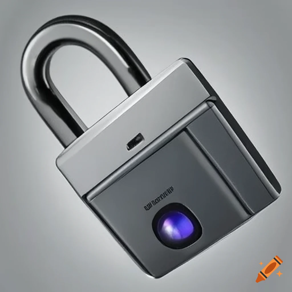 Modern square padlock with fingerprint scanner