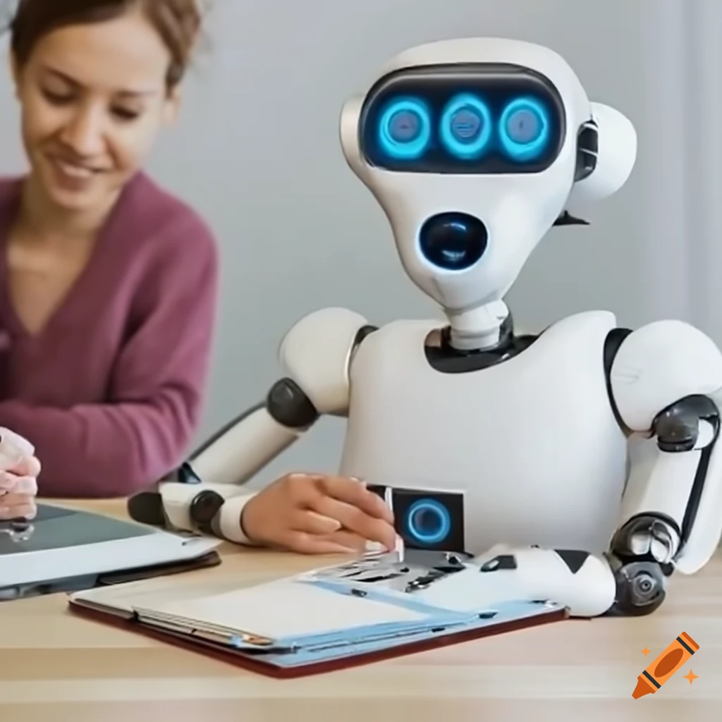 Roboter mit einem Stift an der Tafel