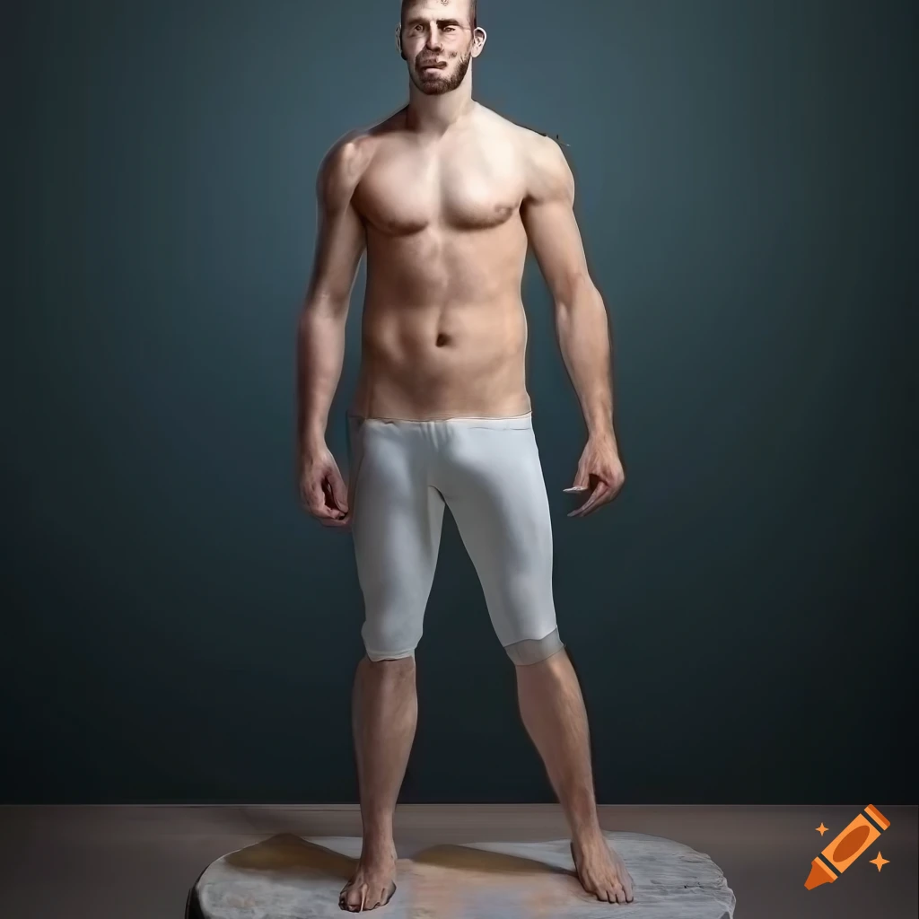 male model posing on a seashell