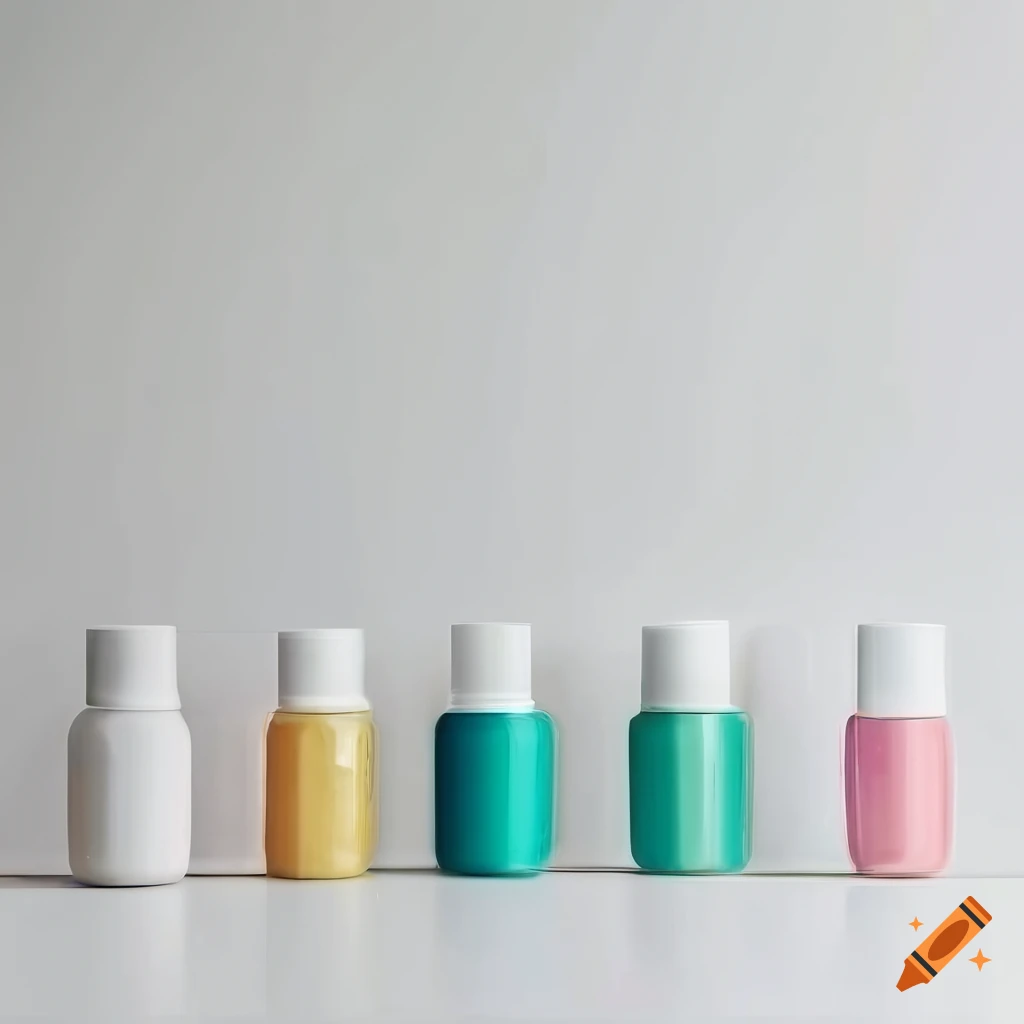 display of skincare products on a white ceramic wall