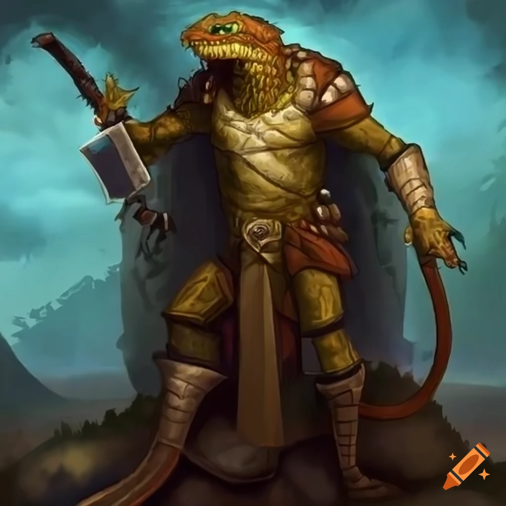 fantasy illustration of a dragonborn lizard cleric