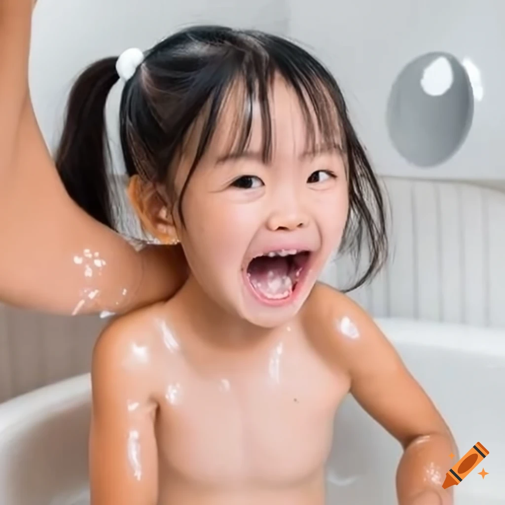 happy toddler girl enjoying bath time
