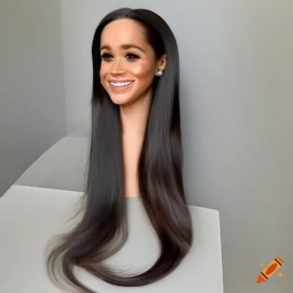 Meghan markle styling head with flowing long hair on Craiyon