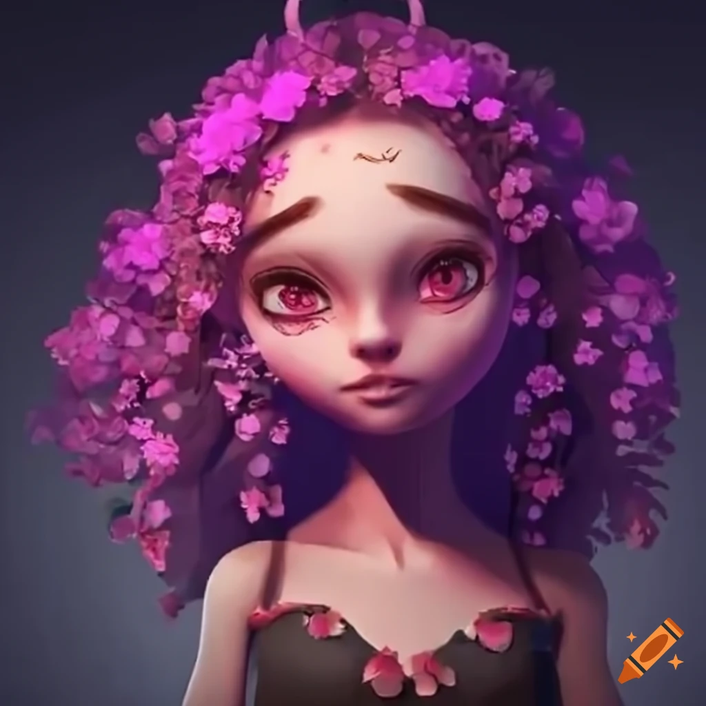illustration-of-a-magical-character-with-flowers-as-hair-on-craiyon