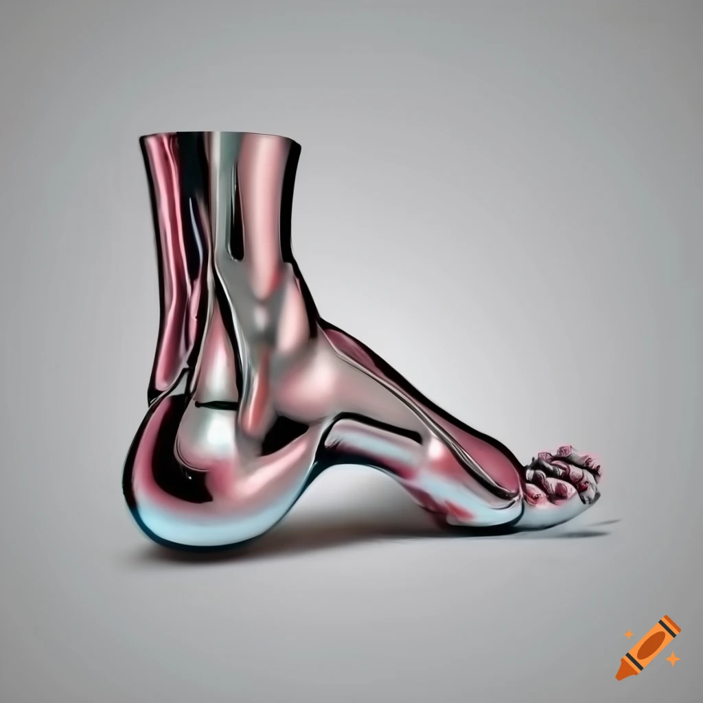 chrome feet of a strong man on white background