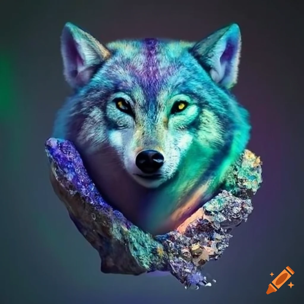 Wolf surrounded by crystals