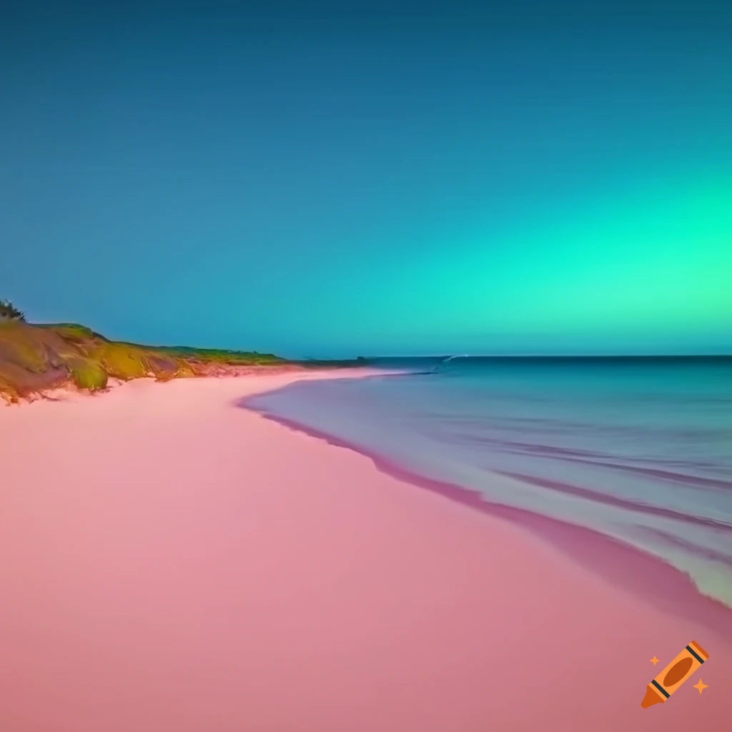vibrant sunset at a pink sand beach