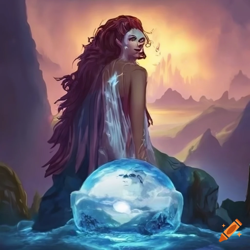 Epic waterfall landscape with a magical diviner on Craiyon