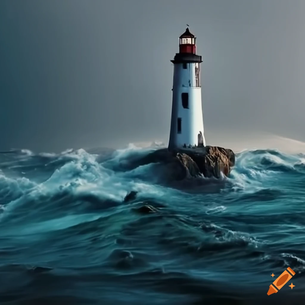 Lighthouse standing in rough sea