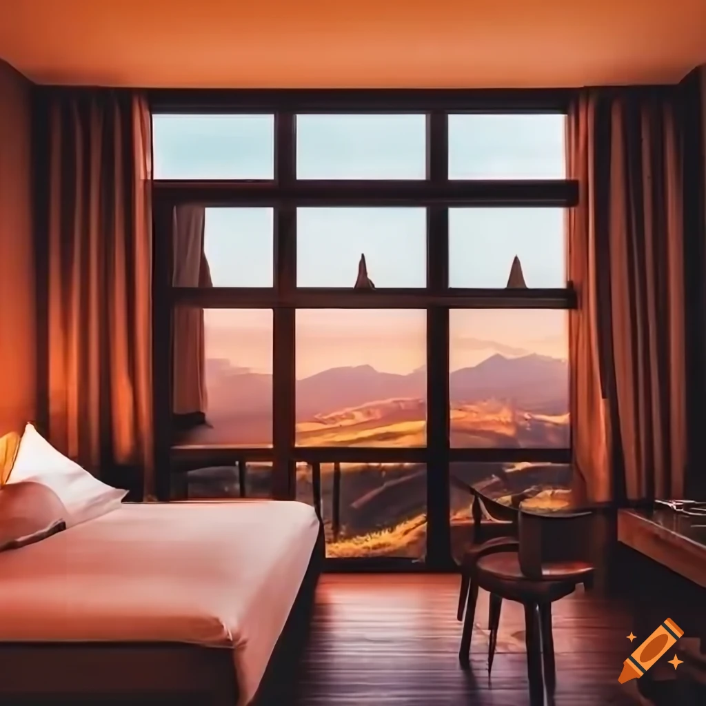 hotel room with balcony and mountain view