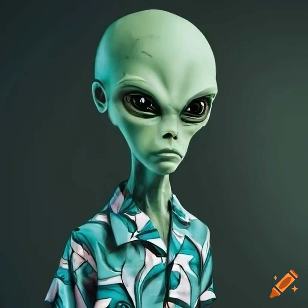 Alien In Hawaiian Shirt Seen From Below On Craiyon