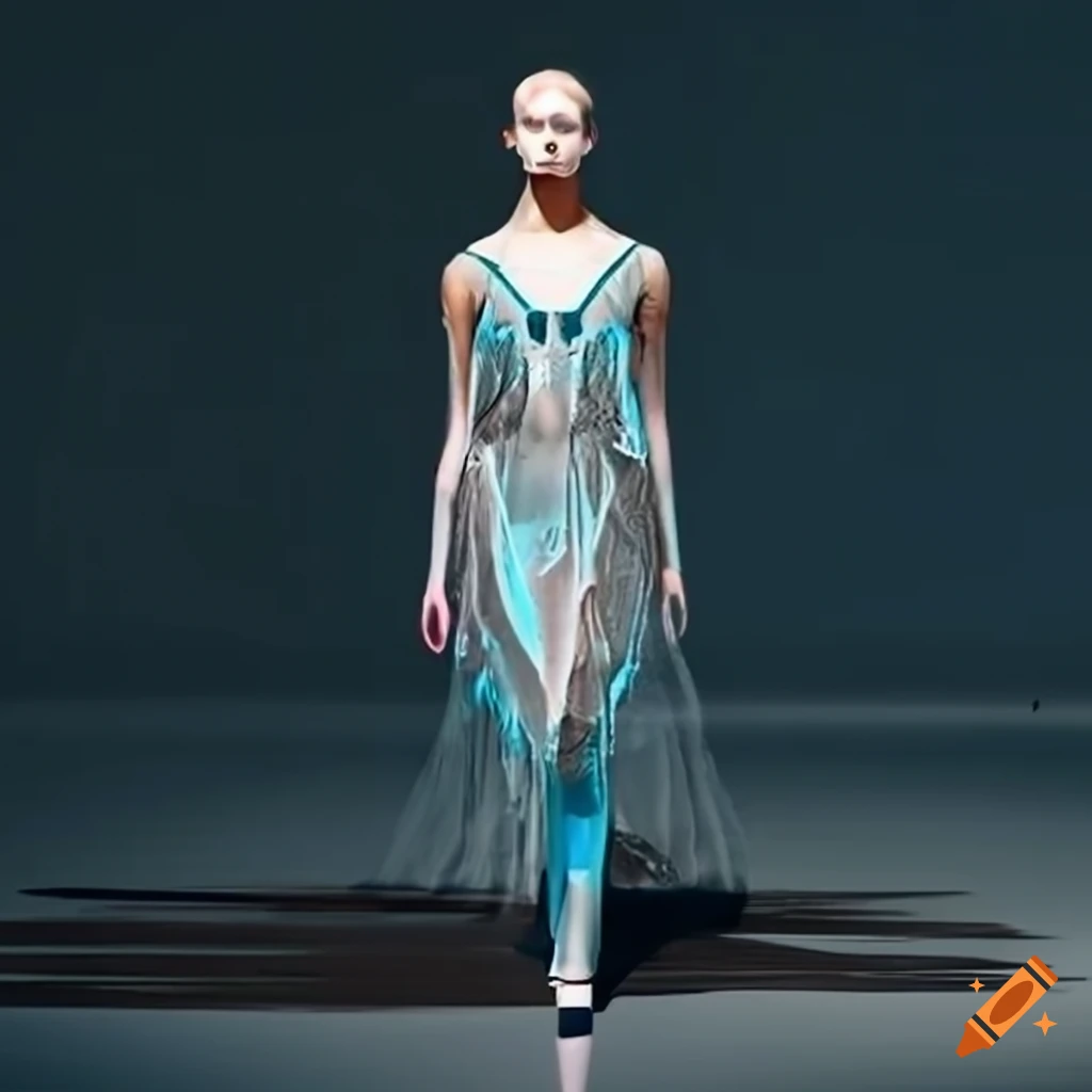 Fashion model walking on a catwalk with an innovative concept on Craiyon