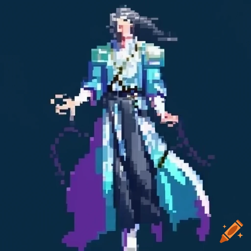 Pixel art of dante from devil may cry in battle stance