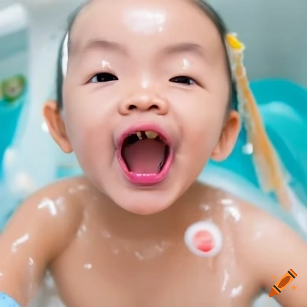 smiling toddler girl enjoying bath time with pigtails