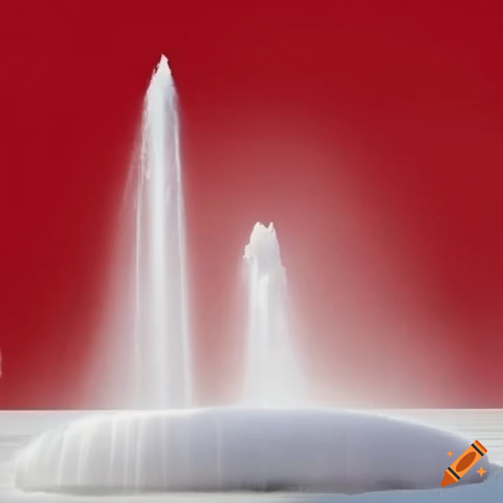 dreamlike image of a white fountain with red details