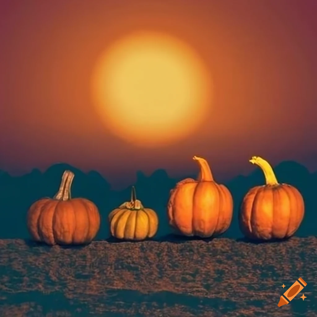 sunset with pumpkins