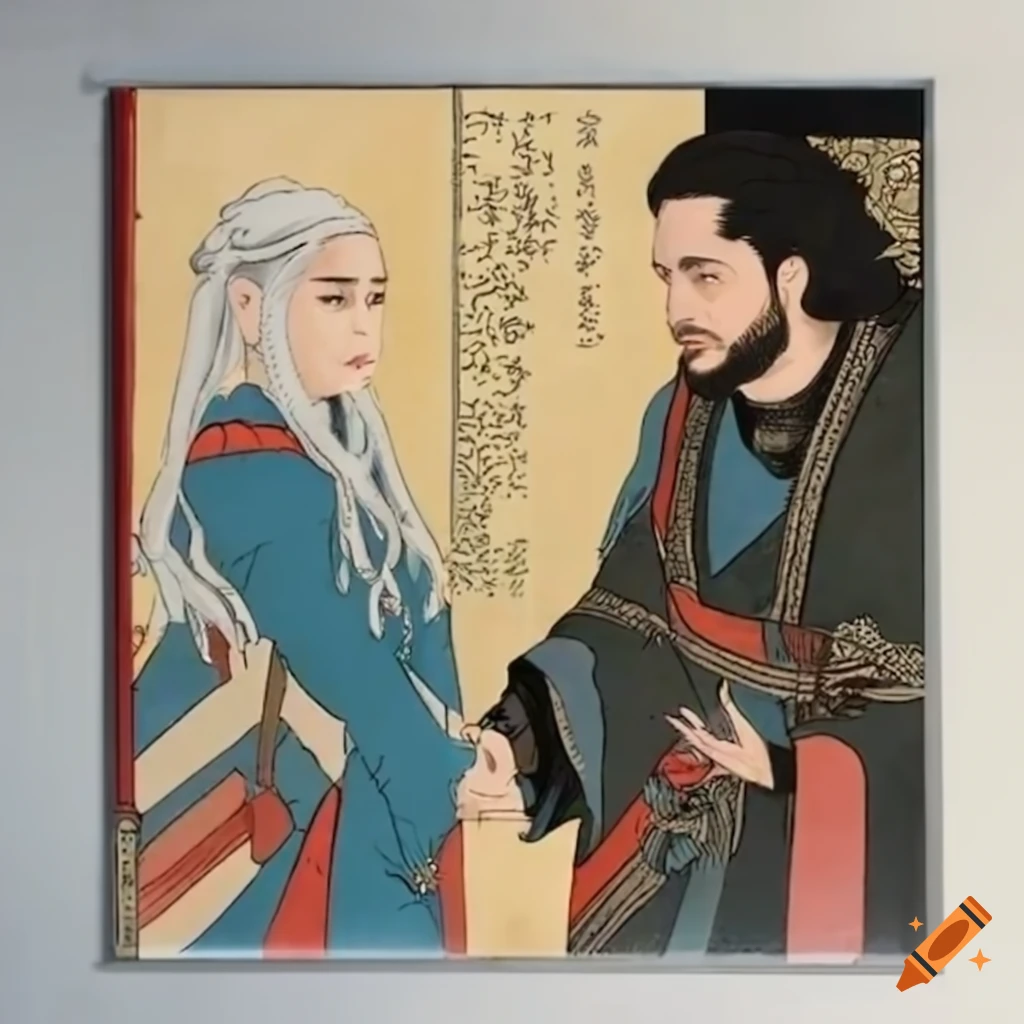 ukiyo-e style artwork of Daenerys Targaryen and Jon Snow