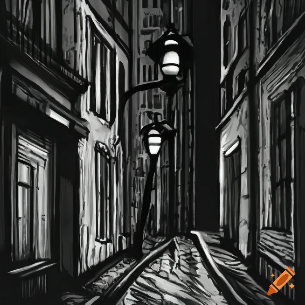 Street lamp in a dark alley