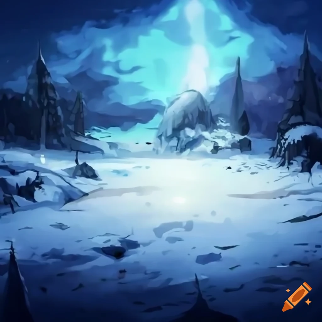 anime battle scene in a snowy mine