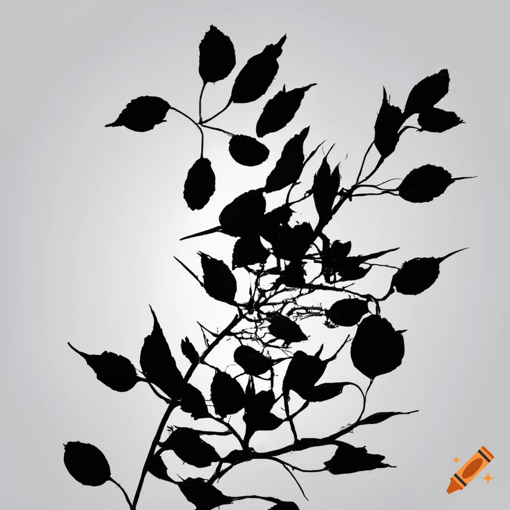 silhouette of a branch of leaves on white background
