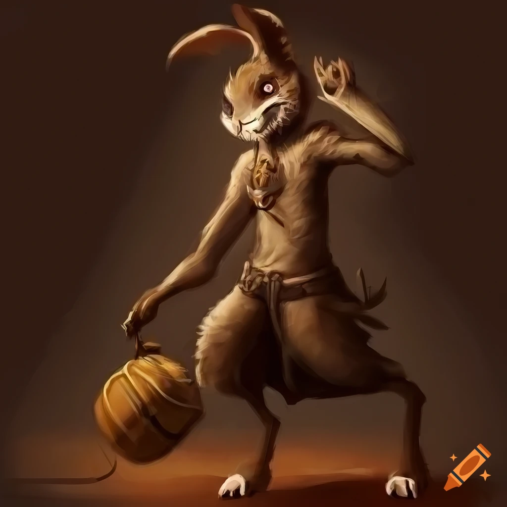 painterly art of an anthropomorphic rabbit with a grenade