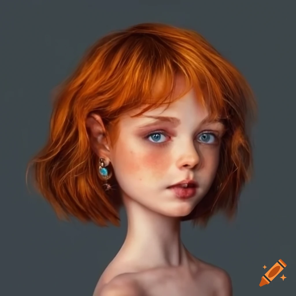 portrait of a girl with short ginger hair and fish hook earring