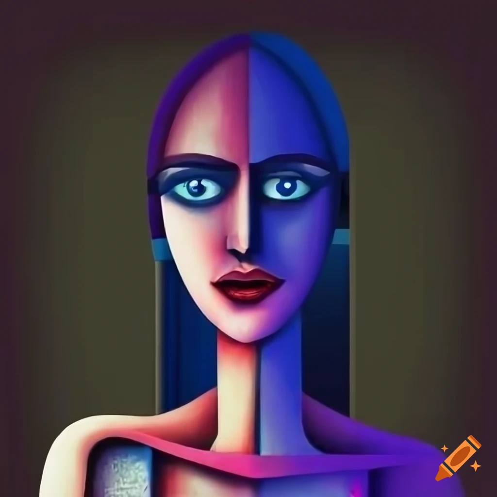cubist style portrait of a mysterious woman
