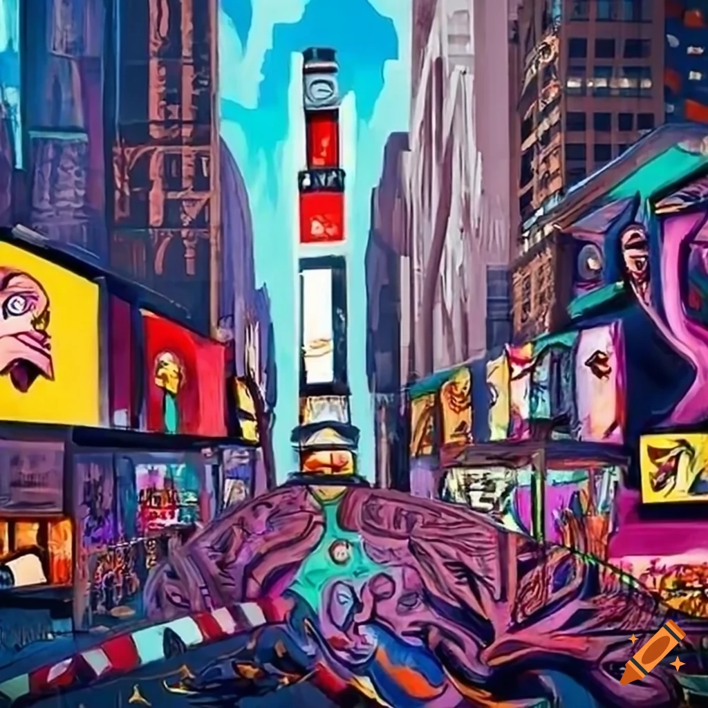 Picasso style depiction of new york times square on Craiyon