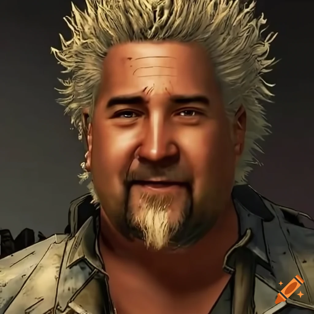 Artwork of guy fieri as a survivor in the walking dead video game